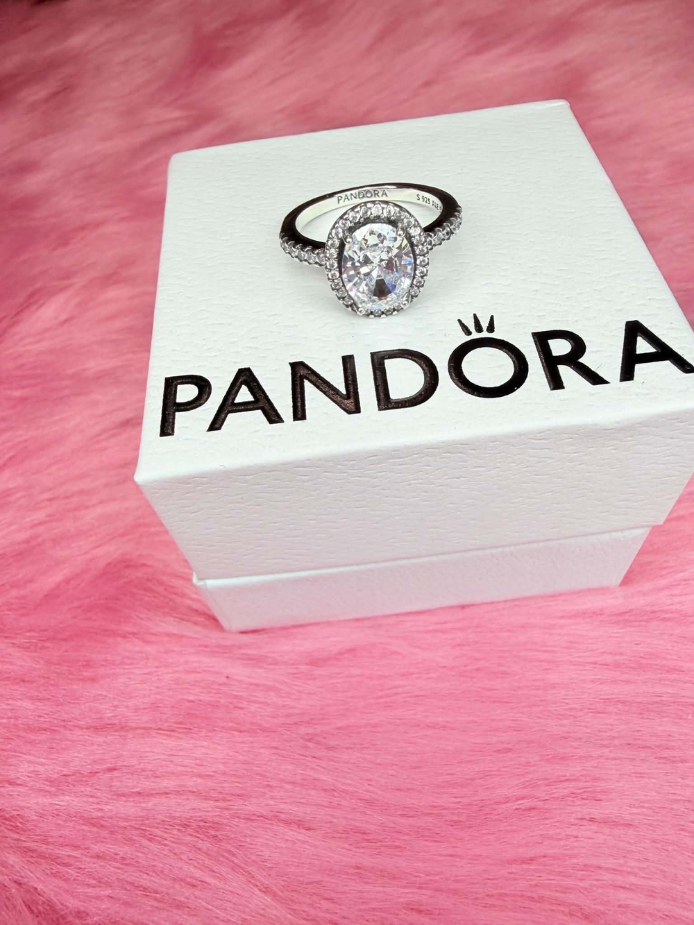 Pandora Silver Oval Halo Ring with White Cubic Zirconia